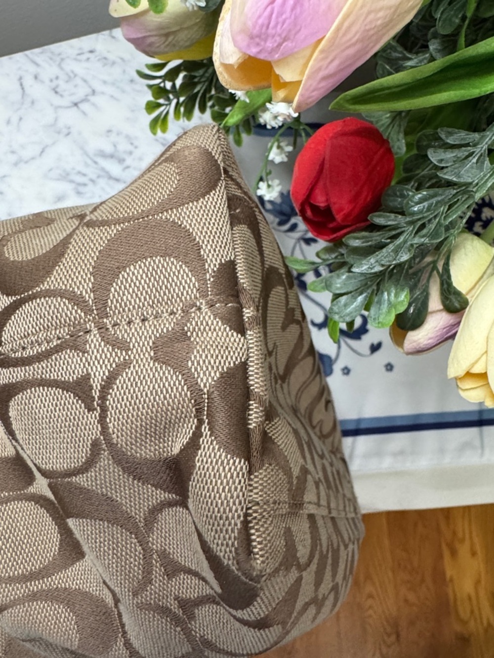 Coach Brown Signature Tote with Dark Green Python F25706 - Picture 11 of 15